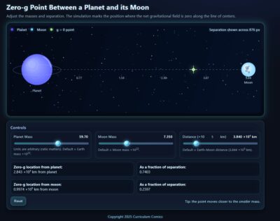 Zero g Point Between a Planet and Moon